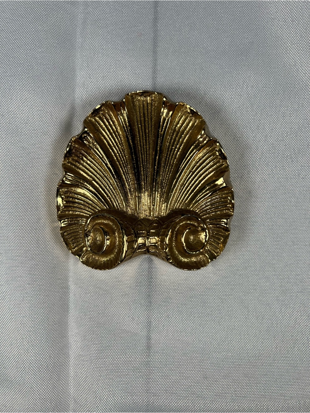 Vintage Solid Brass Seashell Wall Plaque Medallion Hollywood Regency 3x3